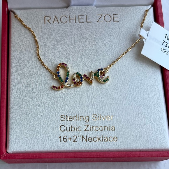 NWT Rachel Zoe sterling silver gold tone rainbow love necklace - Picture 2 of 6